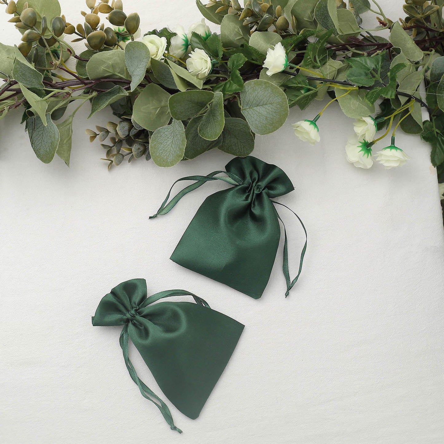 12 Pack 4"x6" Hunter Emerald Green Satin Wedding Party Favor Bags, Drawstring Pouch Gift Bags